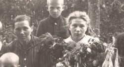 three boys and a girl in formal attire