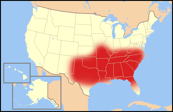 Map of the USA showing the extent of the Bible Belt, also indicating the religiousity in Kansas