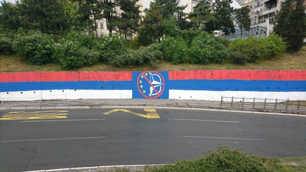 Anti-NATO and EU graffiti near Brankov most in the centre of Belgrade