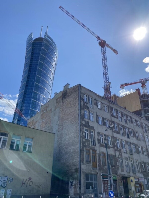 Skyscrapers and relics of the former Jewish ghetto in Warsaw