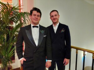 Decho and his friend Daniel (on the right) dressed in tuxedos for the Vienna Night of Dance.