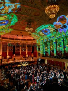 Festive hall with dancing people